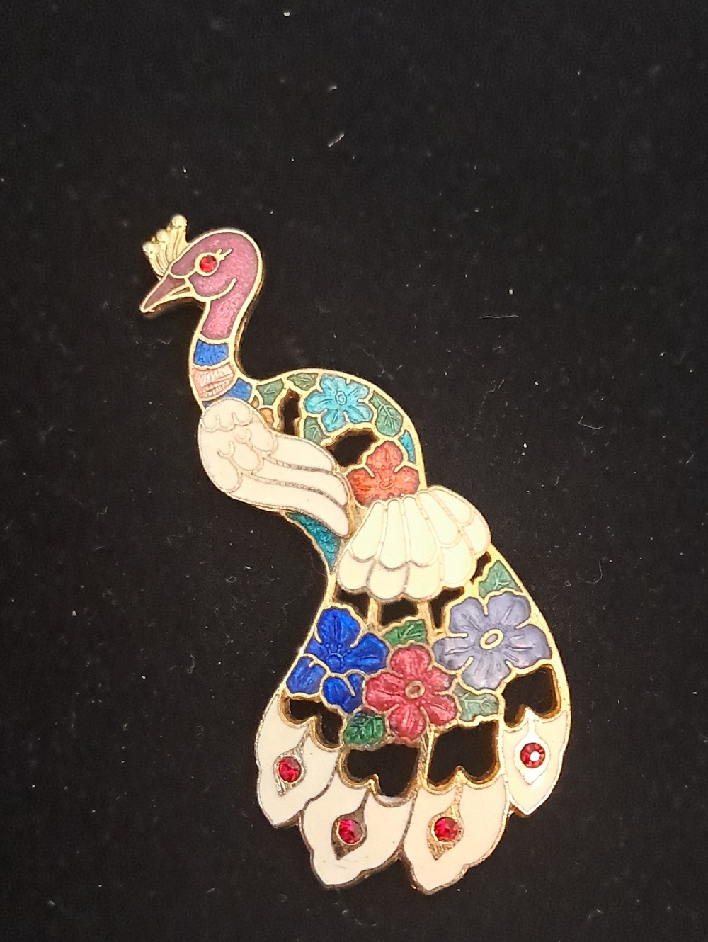 Vintage Cloisonne Peacock Brooch
